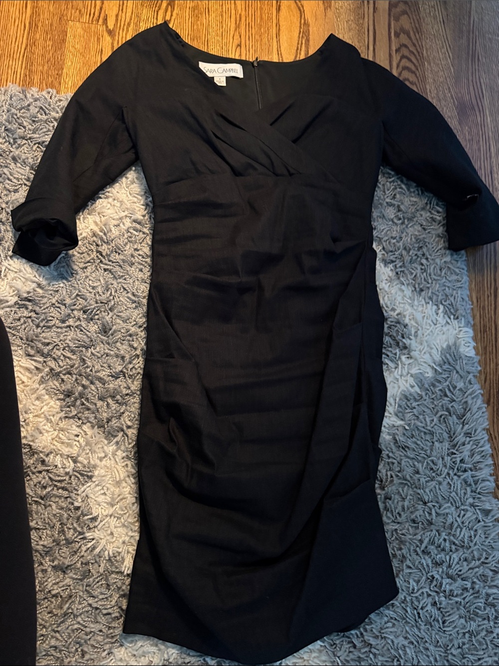 Sara Campbell Black Three-Quarter Sleeve Sheath Dress